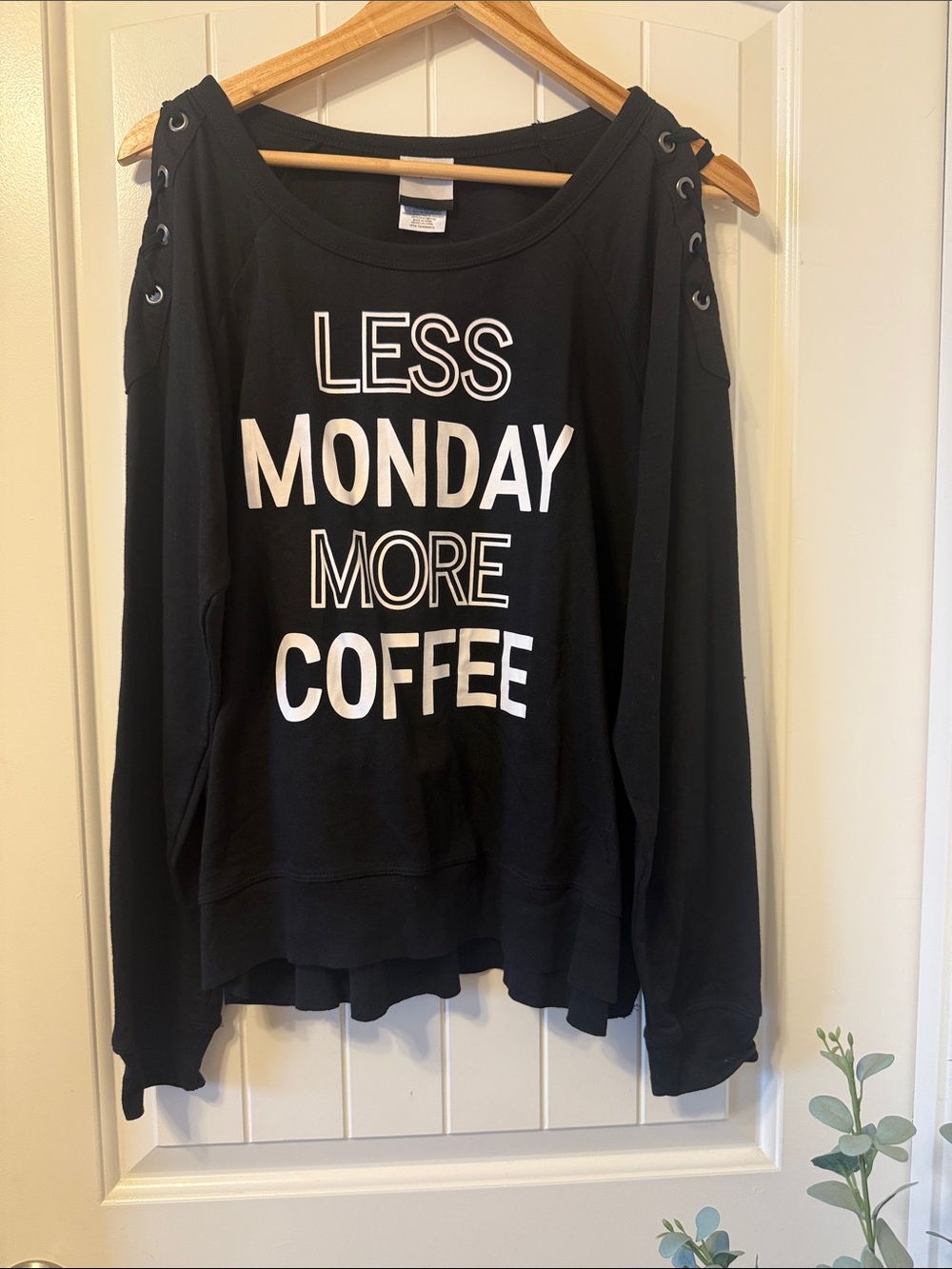 Black 'Less Monday More Coffee' Cold-Shoulder Sweatshirt
